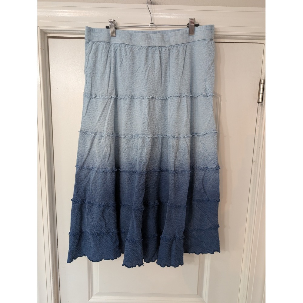 Country‎ Living Blue Ombre Tiered Cotton Gauze Maxi Skirt Large Boho peasant
